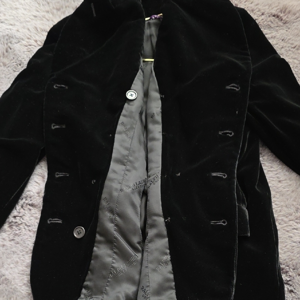 Vintage Ralph Lauren Purple Black Velvet Double Breasted Fitted Blazer Small 10 - Picture 5 of 15